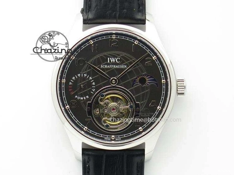 MIROTIME 0419 Portuguese Tourbillon Power Reserve Moonphase SS Black Dial On Black Leather Strap TechFriendly 7321